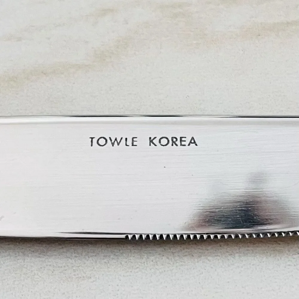 3pc TOWLE Beacon Hill Stainless Gold Accent Dinner Knife 9” Supreme 18/8 Glossy